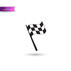 Checkered racing flag icon. Starting flag auto and moto racing. Sport car competition victory sign. Finishing winner rally illustration. Chequered racing flag on flagstaff. Black and white flag