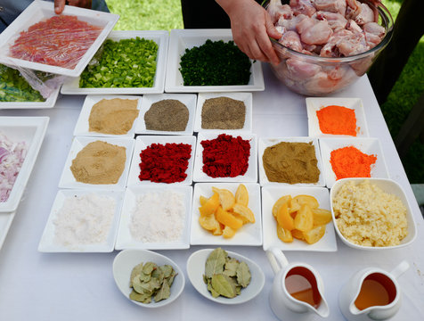 high angle view of food for sale