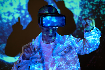 Man Immersed Into Virtual Reality