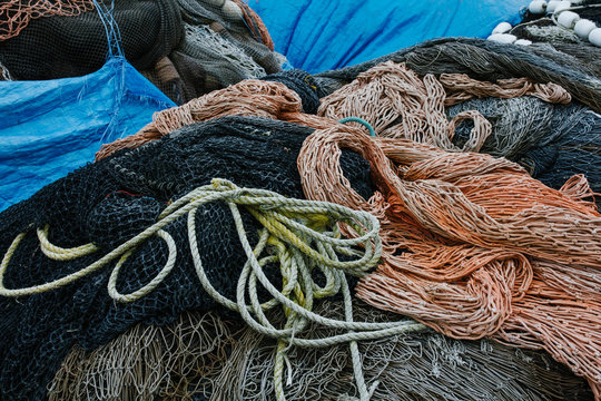 Detail of commercial fishing nets, ropes and equipment