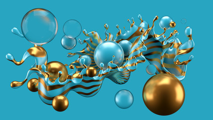 Abstract background with splash and ball..3d illustration, 3d rendering.
