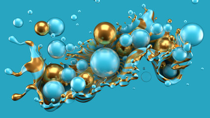 Abstract background with splash and ball..3d illustration, 3d rendering.