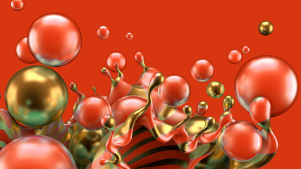 Abstract background with splash and ball. 3d illustration, 3d rendering.
