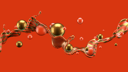 Abstract background with splash and ball. 3d illustration, 3d rendering.