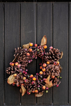 Fall themed wreath on a door