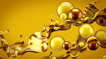 Abstract background with splash and ball..3d illustration, 3d rendering.