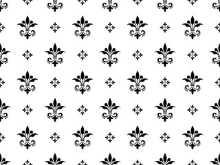 Wallpaper with lilies. Seamless vector background. White and black floral ornament. Graphic pattern for fabric, wallpaper, packaging. Ornate Damask flower ornament
