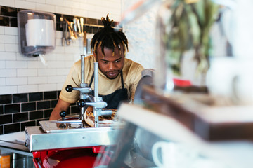 Employee working in a grocery store.
