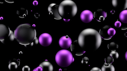 Black background with group of elements and metal. 3d illustration, 3d rendering.