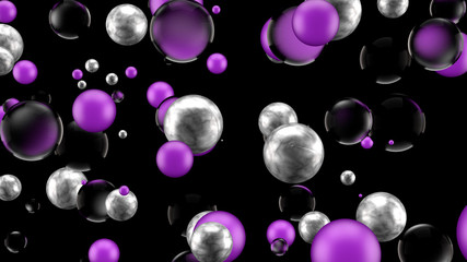 Black background with group of elements and metal. 3d illustration, 3d rendering.