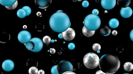 Black background with group of elements and metal. 3d illustration, 3d rendering.