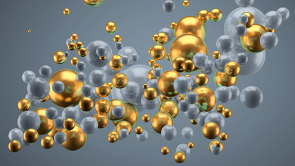 Beautiful group background with elements, color and gold. 3d illustration, 3d rendering.