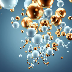 Beautiful group background with elements, color and gold. 3d illustration, 3d rendering.