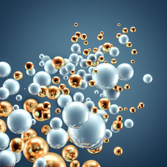 Beautiful group background with elements, color and gold. 3d illustration, 3d rendering.