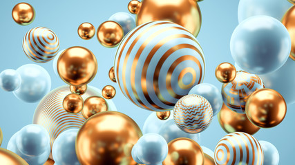 Beautiful group background with elements, color and gold. 3d illustration, 3d rendering.