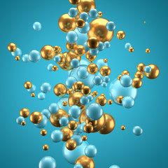 Beautiful group background with elements, color and gold. 3d illustration, 3d rendering.