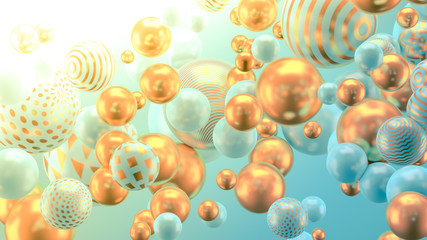 Beautiful group background with elements, color and gold. 3d illustration, 3d rendering.
