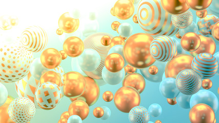Beautiful group background with elements, color and gold. 3d illustration, 3d rendering.