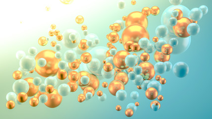 Beautiful group background with elements, color and gold. 3d illustration, 3d rendering.