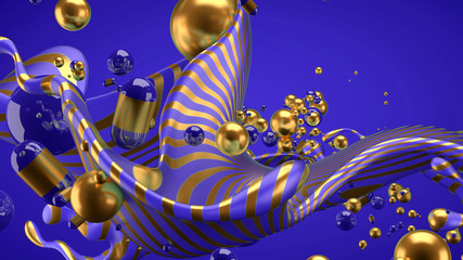 Beautiful group background with elements, color and gold. 3d illustration, 3d rendering.