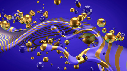 Beautiful group background with elements, color and gold. 3d illustration, 3d rendering.