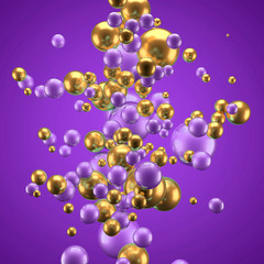 Beautiful group background with elements, color and gold. 3d illustration, 3d rendering.