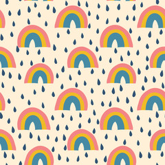 Materiał do szycia Rainbows and raindrops seamless vector pattern vintage style