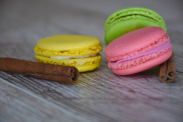 colorful macaroons on white background