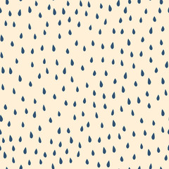 Blue raindrops on beige background seamless vector pattern