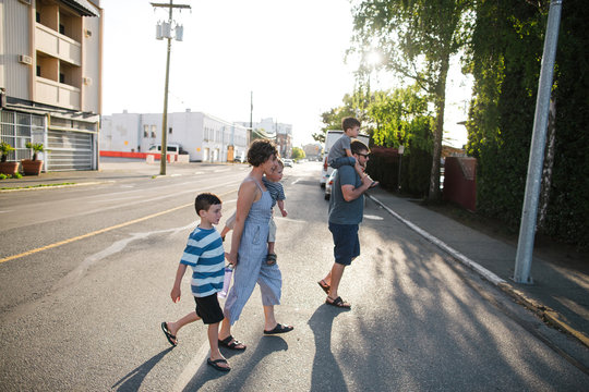 Family downtown together