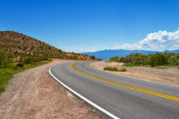 Curved road in the desert in Southern Nevada