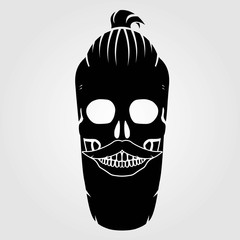 Hipster skull with mustache and bread. Vector illustration.