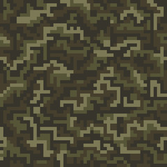 Modern geometric style texture military camouflage. Repeats seamless army green hunting pattern for cloth