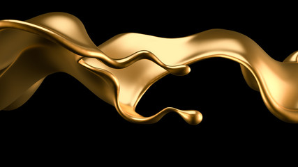 Elegant, luxury splash of gold liquid. 3d illustration, 3d rendering. - 268209006