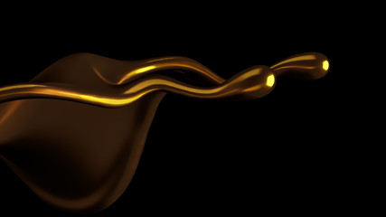 Elegant, luxury splash of gold liquid. 3d illustration, 3d rendering.
