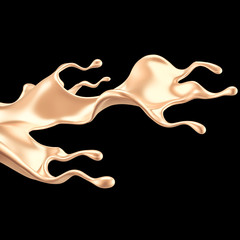 Elegant, luxury splash of gold liquid. 3d illustration, 3d rendering.