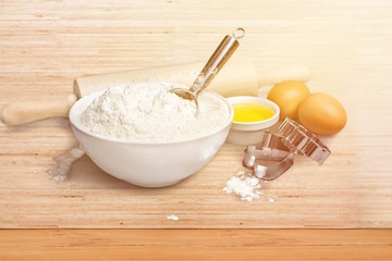 Fototapeta na wymiar Ingredients for dough isolated on white
