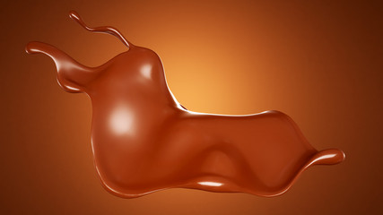 A splash of chocolate on a brown background. 3d illustration, 3d rendering.