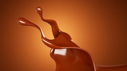 A splash of chocolate on a brown background. 3d illustration, 3d rendering.