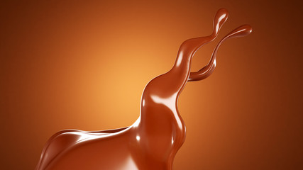 A splash of chocolate on a brown background. 3d illustration, 3d rendering.