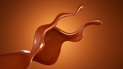 A splash of chocolate on a brown background. 3d illustration, 3d rendering.