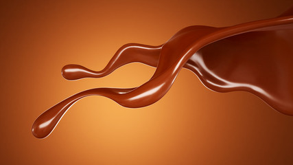 A splash of chocolate on a brown background. 3d illustration, 3d rendering.