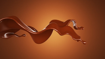 A splash of chocolate on a brown background. 3d illustration, 3d rendering.
