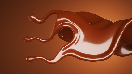 A splash of chocolate on a brown background. 3d illustration, 3d rendering.