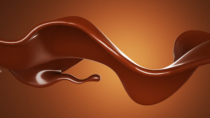 A splash of chocolate on a brown background. 3d illustration, 3d rendering.