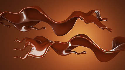 A splash of chocolate on a brown background. 3d illustration, 3d rendering.