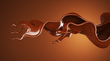 A splash of chocolate on a brown background. 3d illustration, 3d rendering.