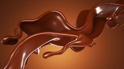 A splash of chocolate on a brown background. 3d illustration, 3d rendering.