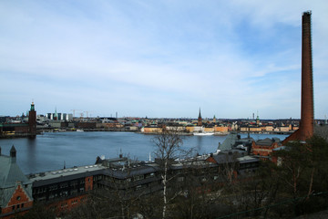 The outlook over Stockholm in Sweden from the hill Skinnarviksberget. The tourists and local like to spend free time here. 