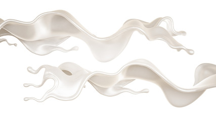 Splash of a light liquid on a white background. 3d illustration, 3d rendering.